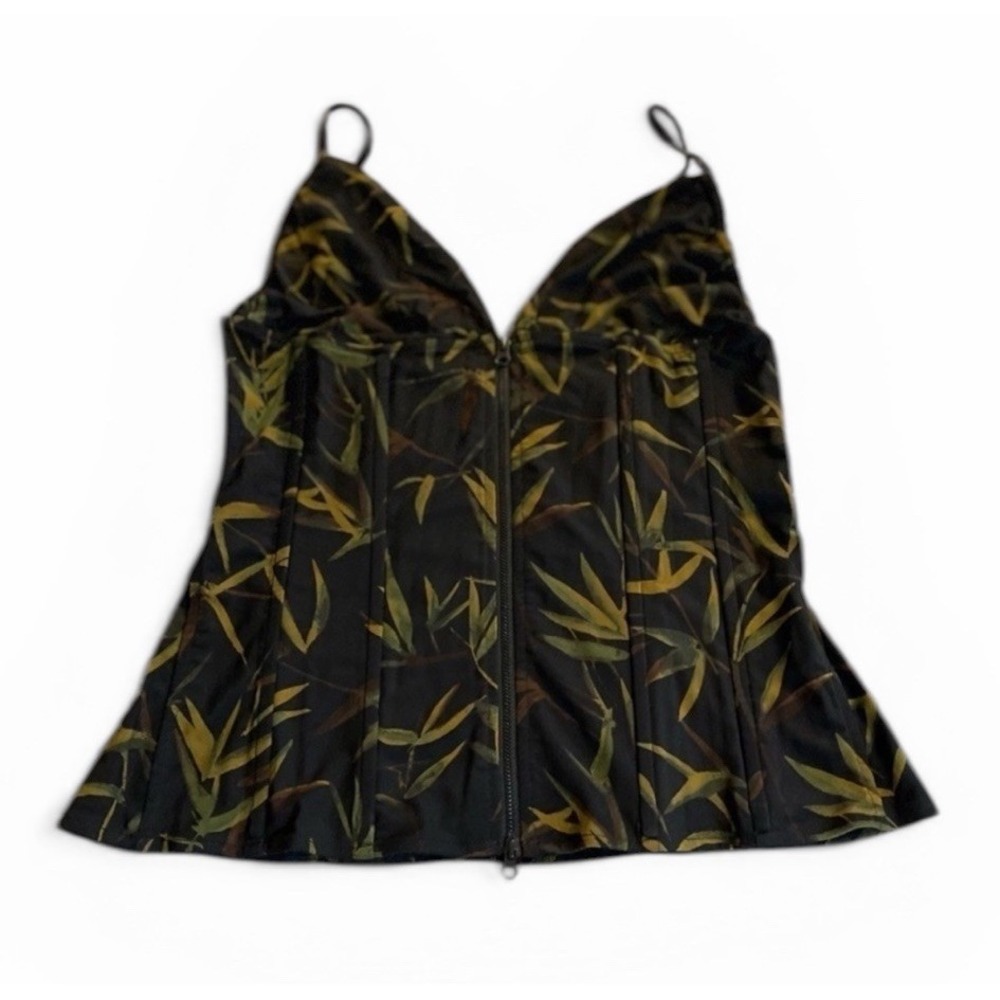 WeWoreWhat Corset Top Women Black Floral Bustier Cami Zip Front Built In Bra NWT